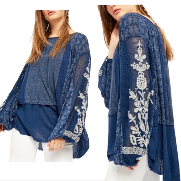 Free People Tops - Free People Indigo Dreams Embroidered Tunic Size small NWT